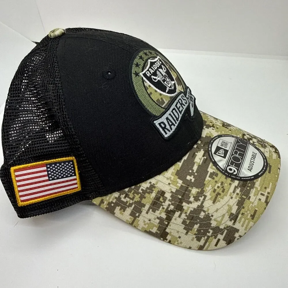 Las Vegas Raiders New Era Salute to Service 9Forty Camo Cap Trucker Hat Snapback - Picture 3 of 7